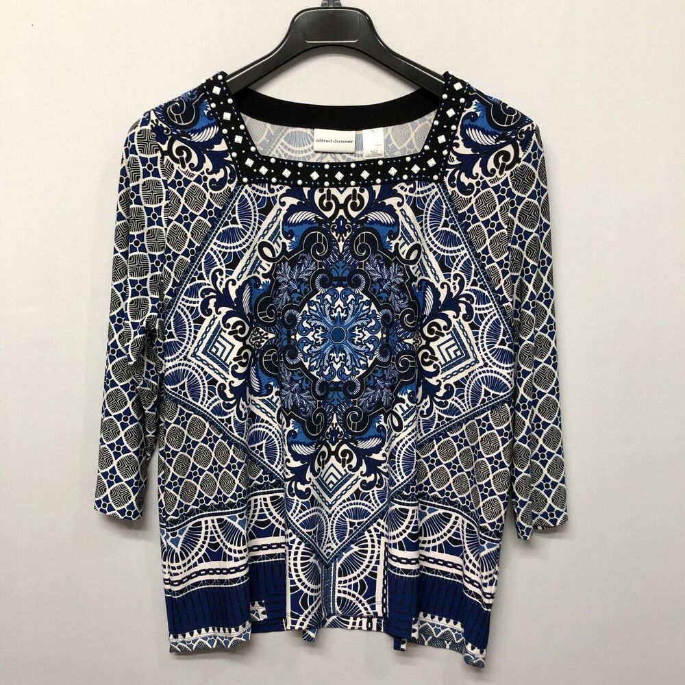 Alfred Dunner Women 3/4 Sleeve Blouse Top Shirt Large Floral M201 -26
